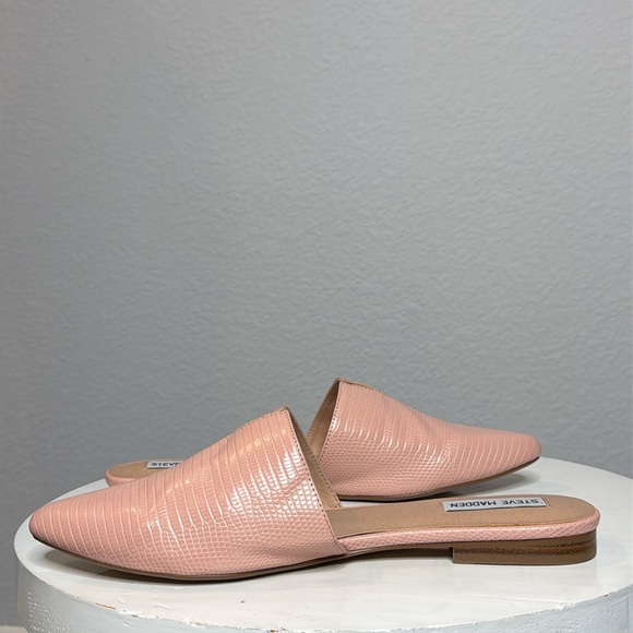 STEVE MADDEN ALLY SNAKE EMBOSSED POINTED TOE BLUSH PINK SLIP ON MULES **NWT** - Picture 8 of 12